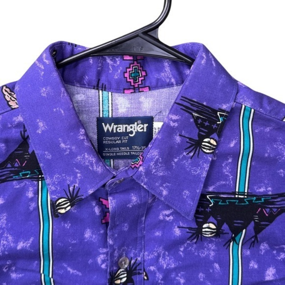 Vintage Wrangler Cowboy Cut Western Shirt Purple Native American Aztec‎ Teepee